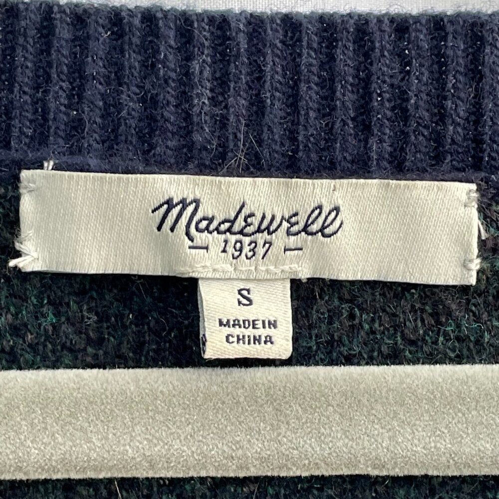 Madewell Mohair Alpaca Wool Blend Tartan Plaid Sweater Green Navy Small - Picture 10 of 12